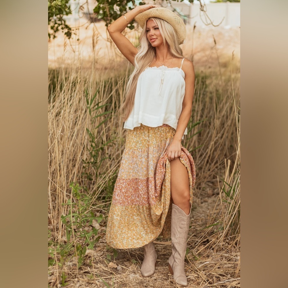 NWT Angie Clothing Boho Floral Print Mixed Media Maxi Skirt - Picture 4 of 14